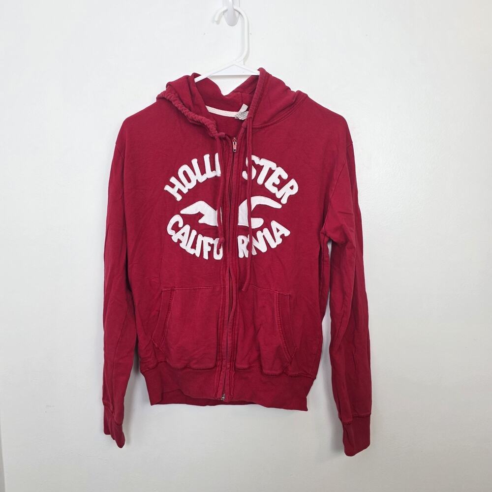 Hollister California Red White Y2K 2000s 90s Zip Up Hooded Jacket Size‎ XL